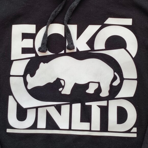 Ecko Unlimited knit hoodie black with white graphic design men's size L - Picture 3 of 10